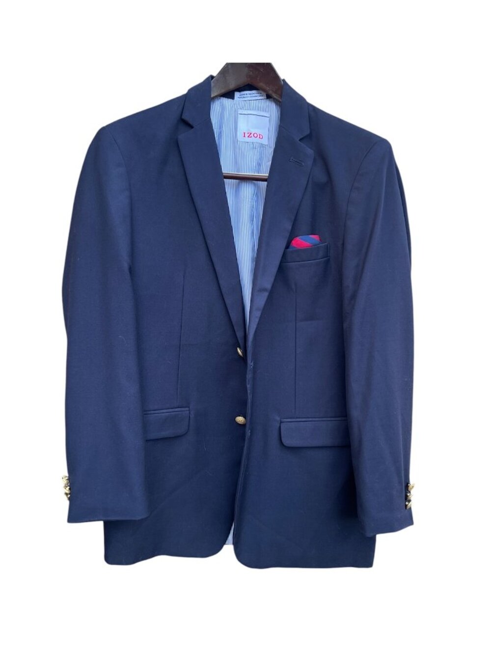 Izod Boys Navy Blue Blazer Size 20 Brass Buttons Uniform School 8% Wool LIned